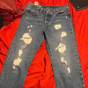 Blue Distressed Boyfriend Jeans